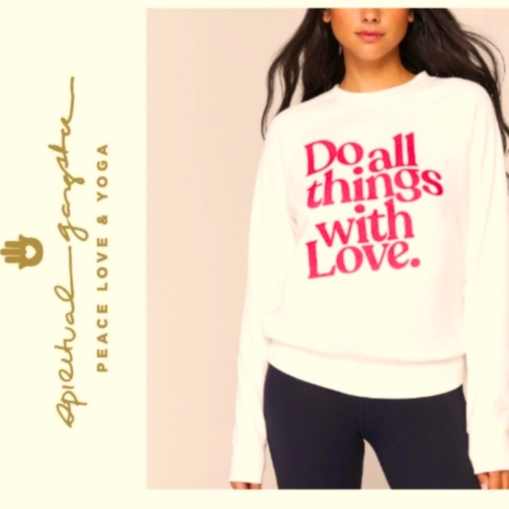 Spiritual Gangster White Crewneck Sweatshirt with Pink Graphic